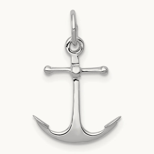 Solid Polished 3-D Anchor Charm — 21mm
