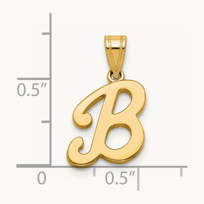 Script Letter B Initial Pendant, 14K Yellow Gold