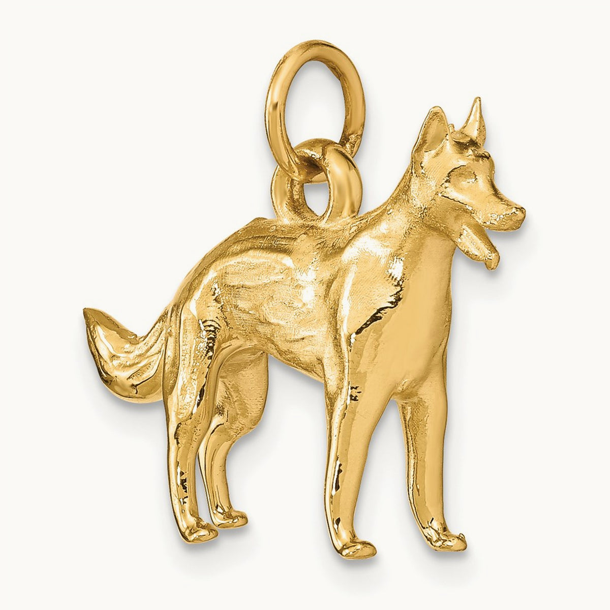 Solid Polished 3-D German Shepherd Charm, 14K