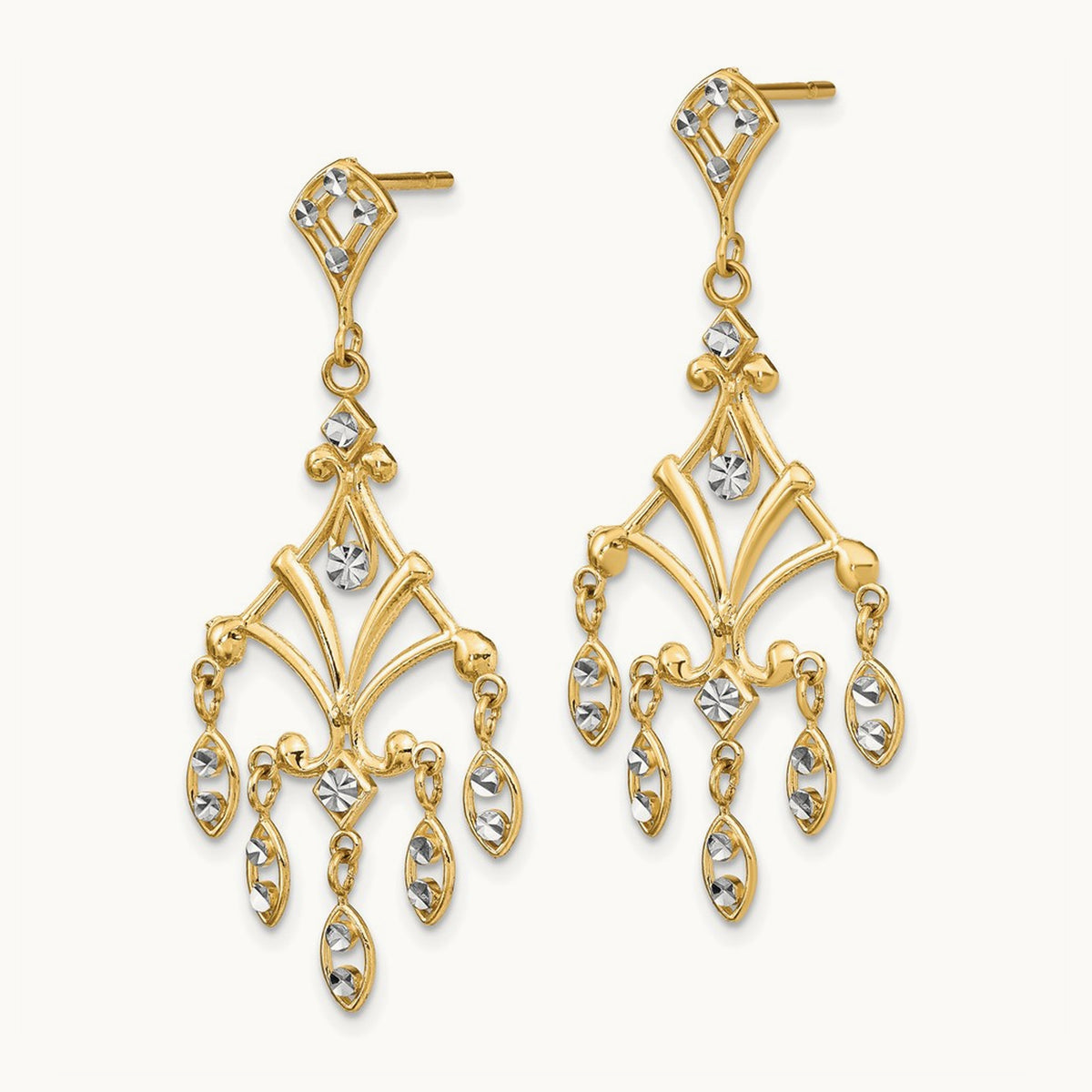 w/Rhodium D/C Chandelier Style Dangle Earrings, 14K