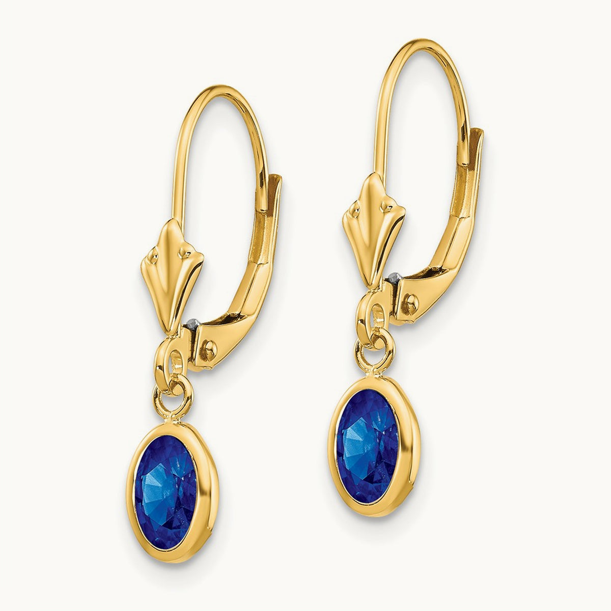 6x4 Oval Bezel September/Sapphire Leverback Earrings — 14K Yellow Gold