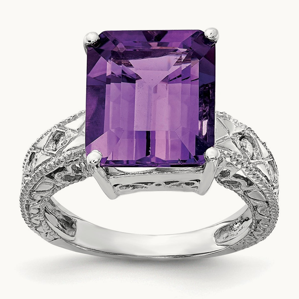 Emerald Cut Amethyst AA Diamond ring — photo set
