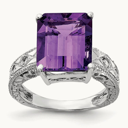 Emerald Cut Amethyst AA Diamond ring — photo set