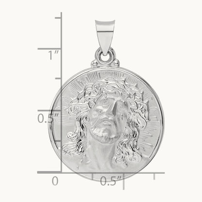 Polished and Satin Hollow Jesus Face Disc Pendant — 28mm