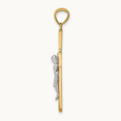 Satin Polished D/C Crucifix W/Vines Pendant, 14K Two-tone