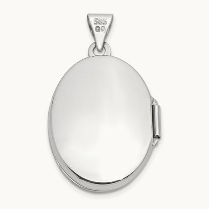 Oval Floral Scroll Border Locket, 21mm, 14K White Gold