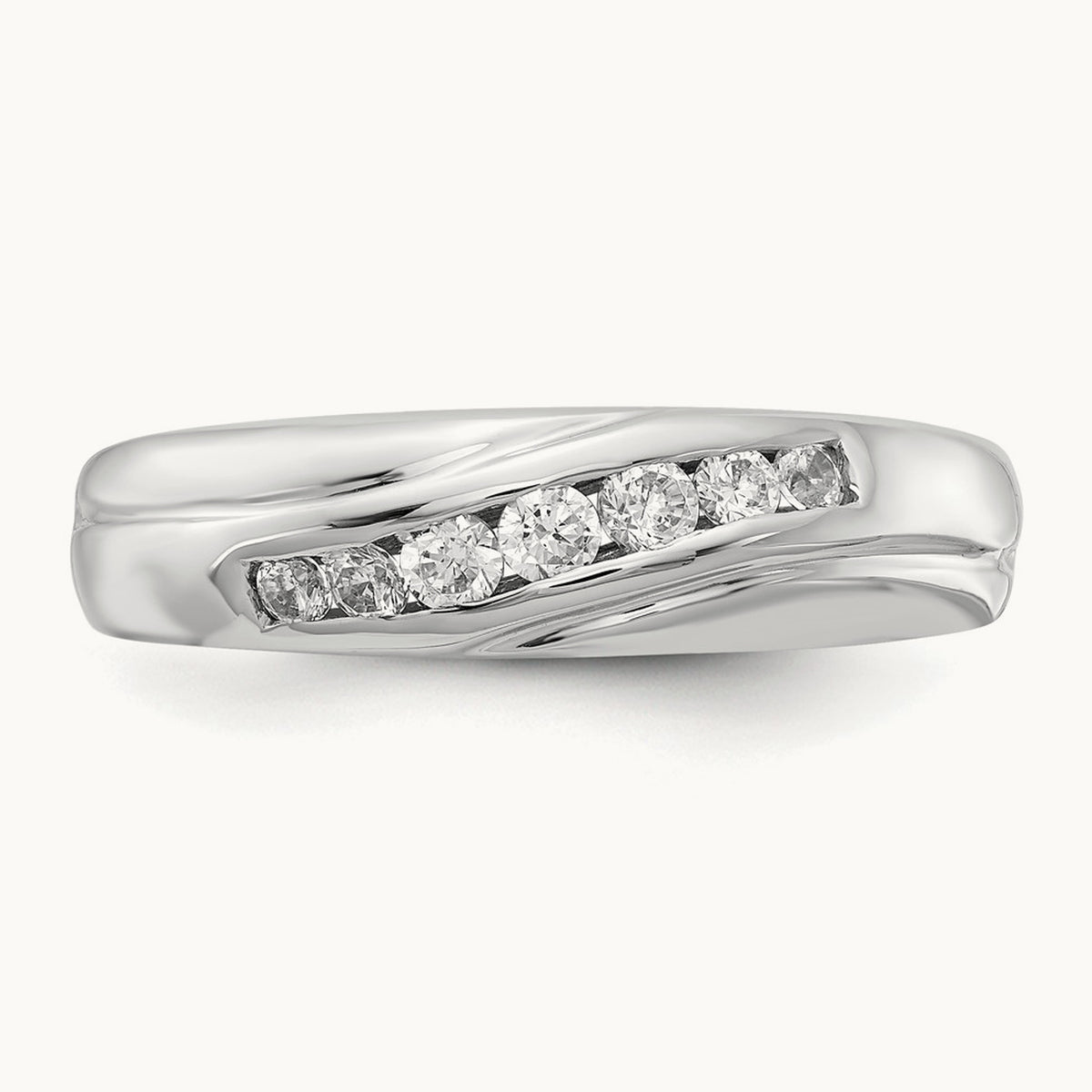 7-stone Diamond Mens Ring, 14K White Gold