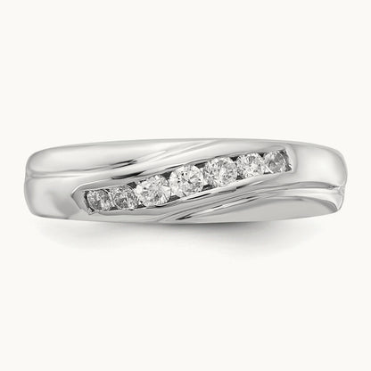 7-stone Diamond Mens Ring, 14K White Gold