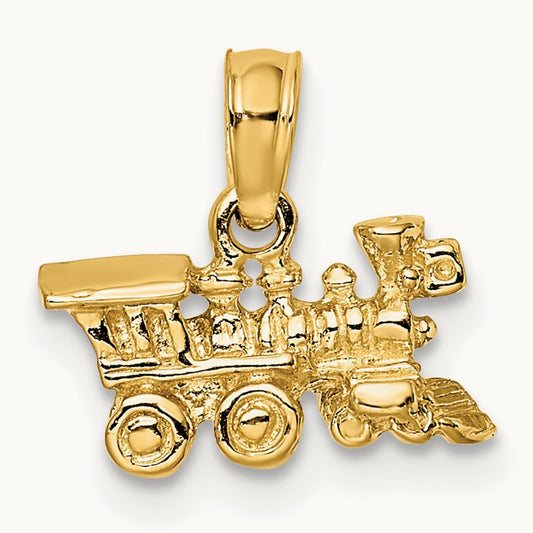 3-D Miniature Train Charm — 14K Yellow Gold, 6.3mm