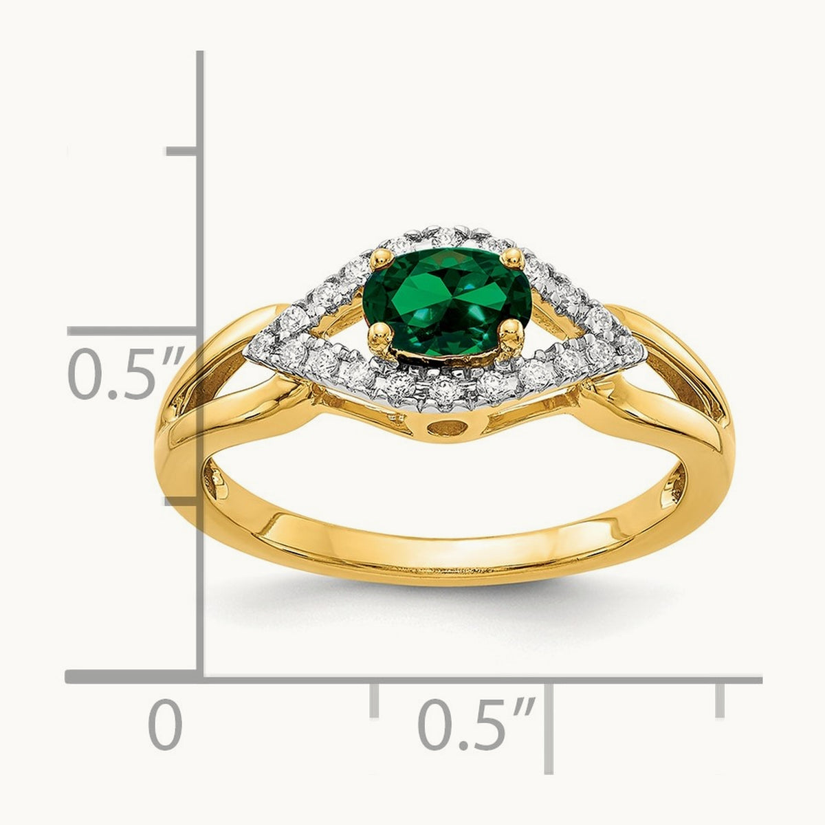 Created Emerald Ring, 0.10 ct tw Lab-Grown Diamond — 14K Yellow Gold