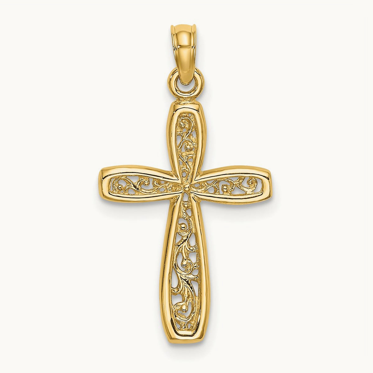 Cross with Filigree Center Charm — 14K Yellow Gold