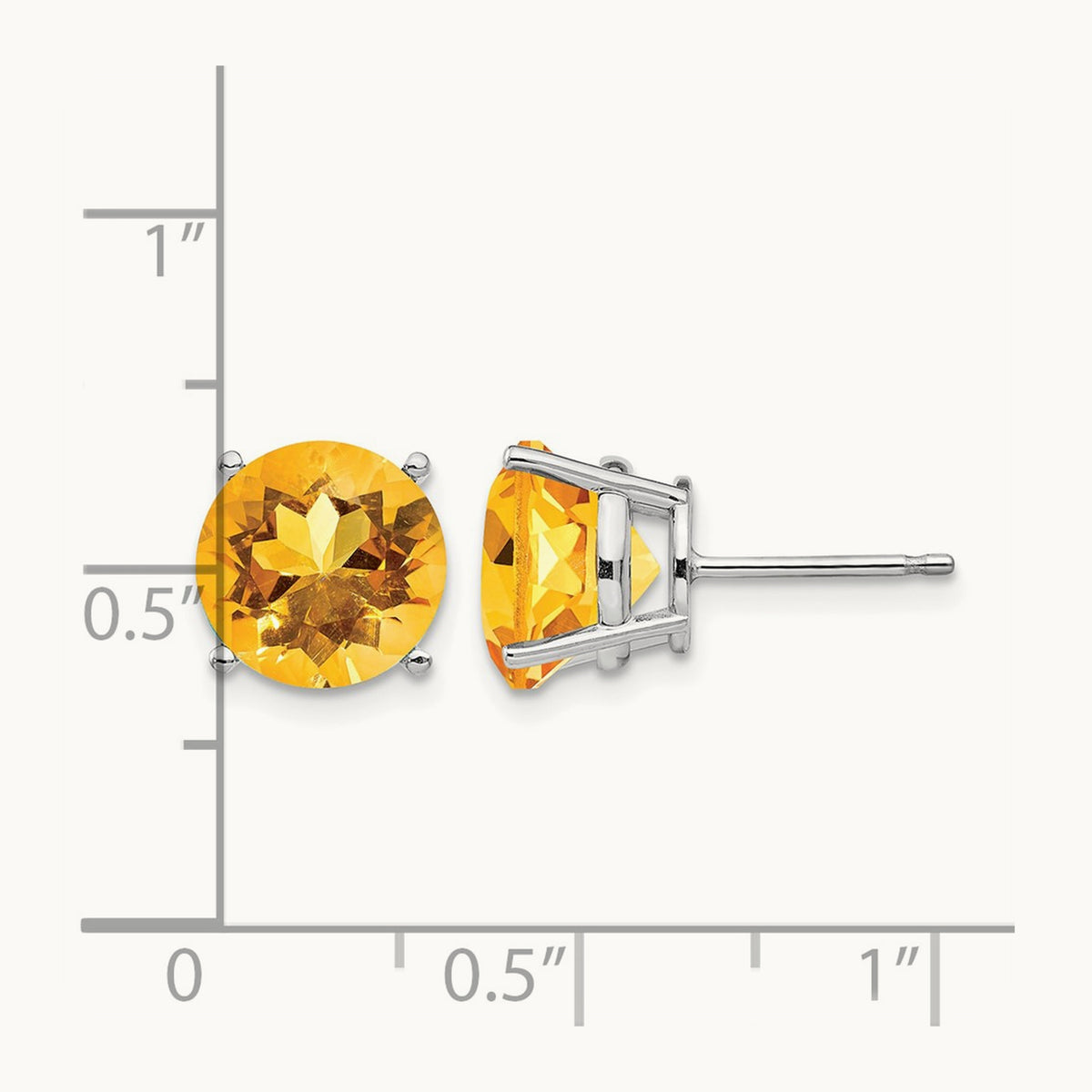 Citrine Round Stud Earrings, 14K White Gold