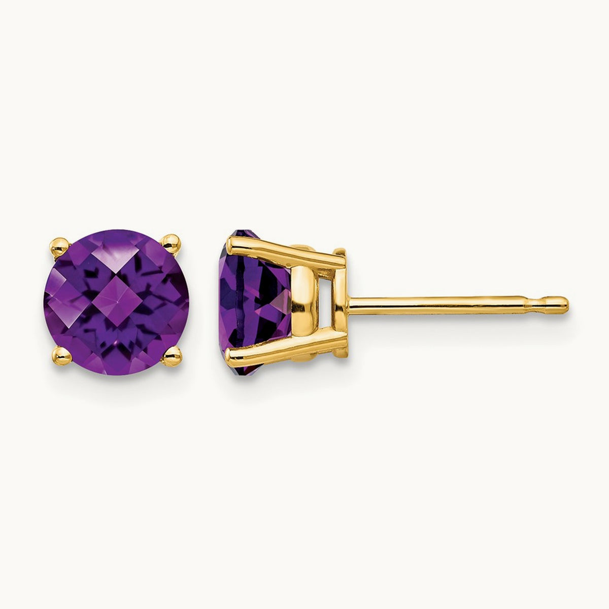 Amethyst Checker Earrings, 6mm, 14K