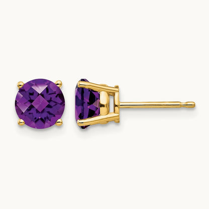 Amethyst Checker Earrings, 6mm, 14K