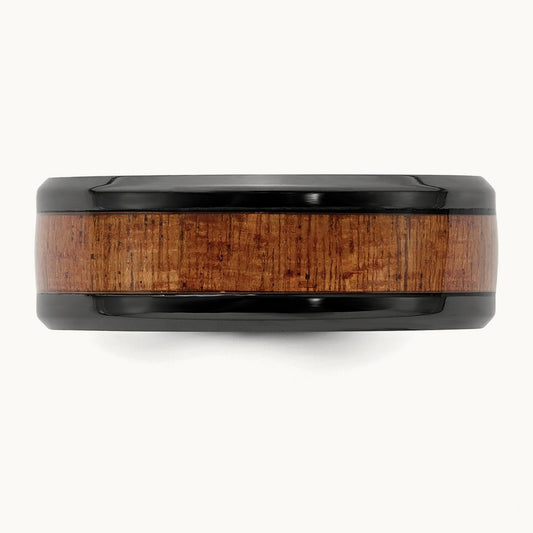 Black Zirconium Polished with Sapele Wood Inlay Band, 8mm
