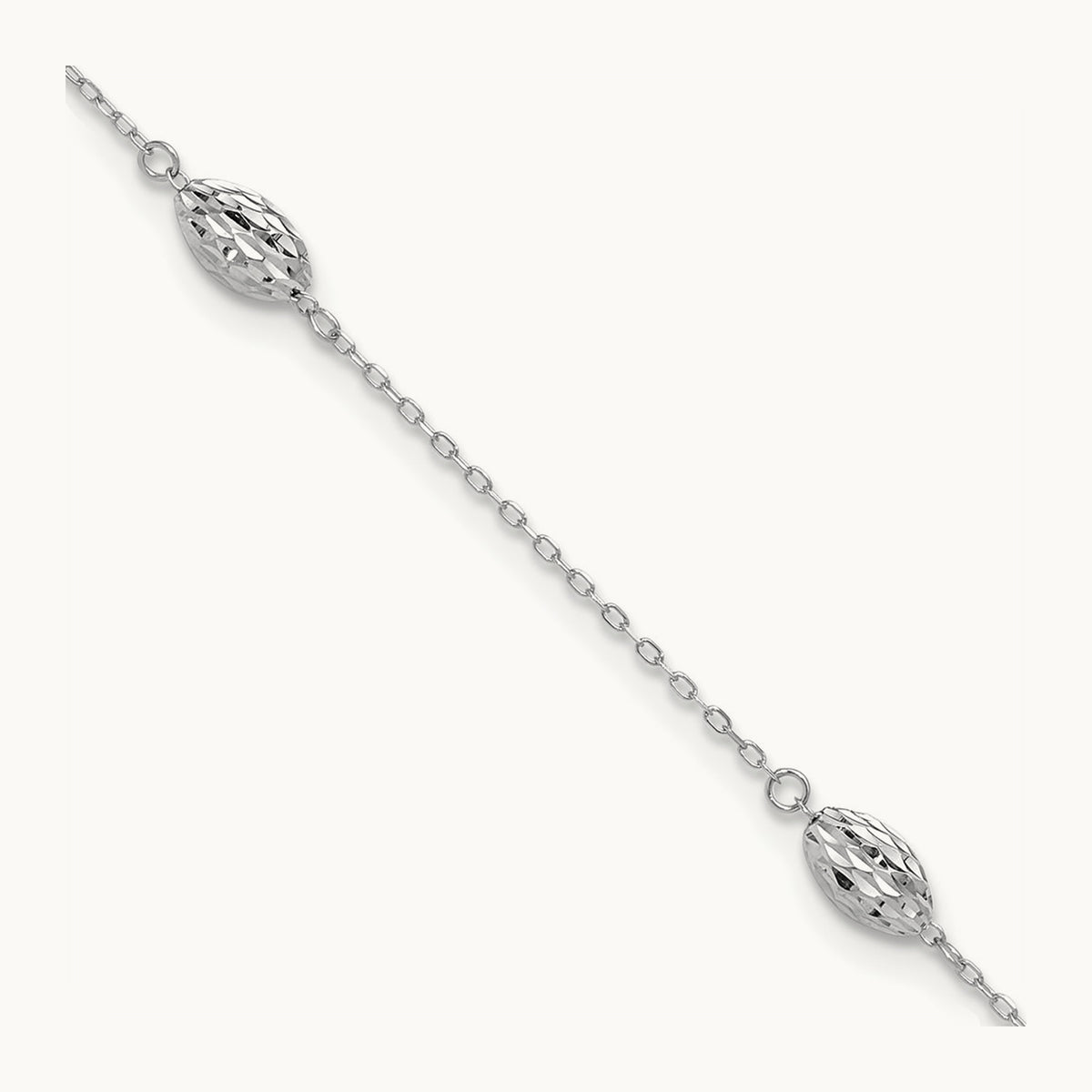 Puffed Rice Bead 9in Plus 1in ext. Anklet, 14K White Gold