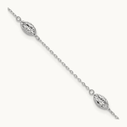 Puffed Rice Bead 9in Plus 1in ext. Anklet, 14K White Gold