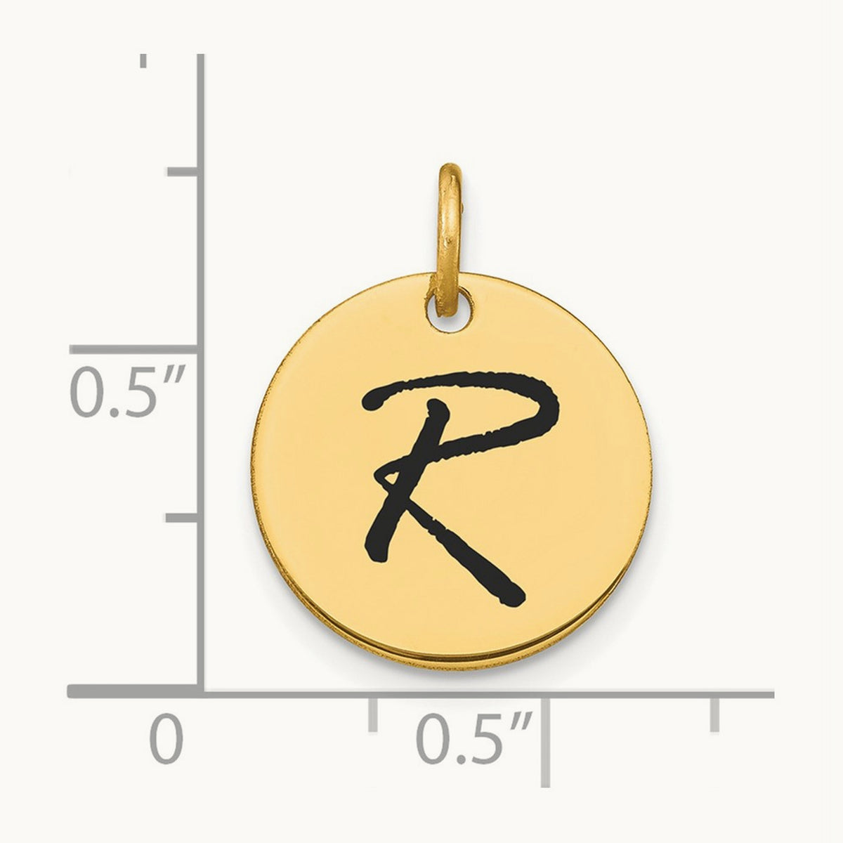 Polished Black Enamel Initial Disk Charm — 14K Yellow Gold, R