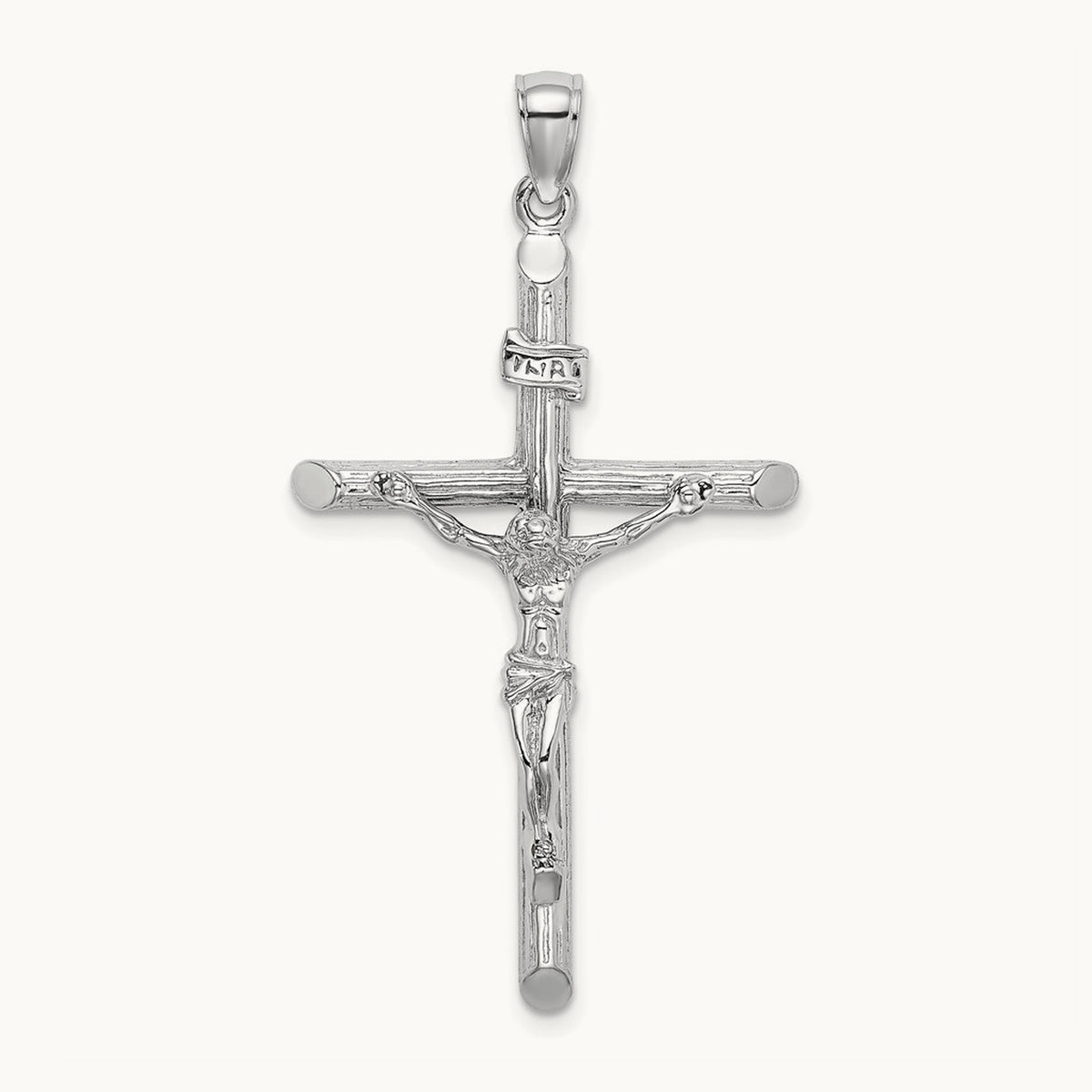 Textured Crucifix Charm — 14K White Gold, 47mm