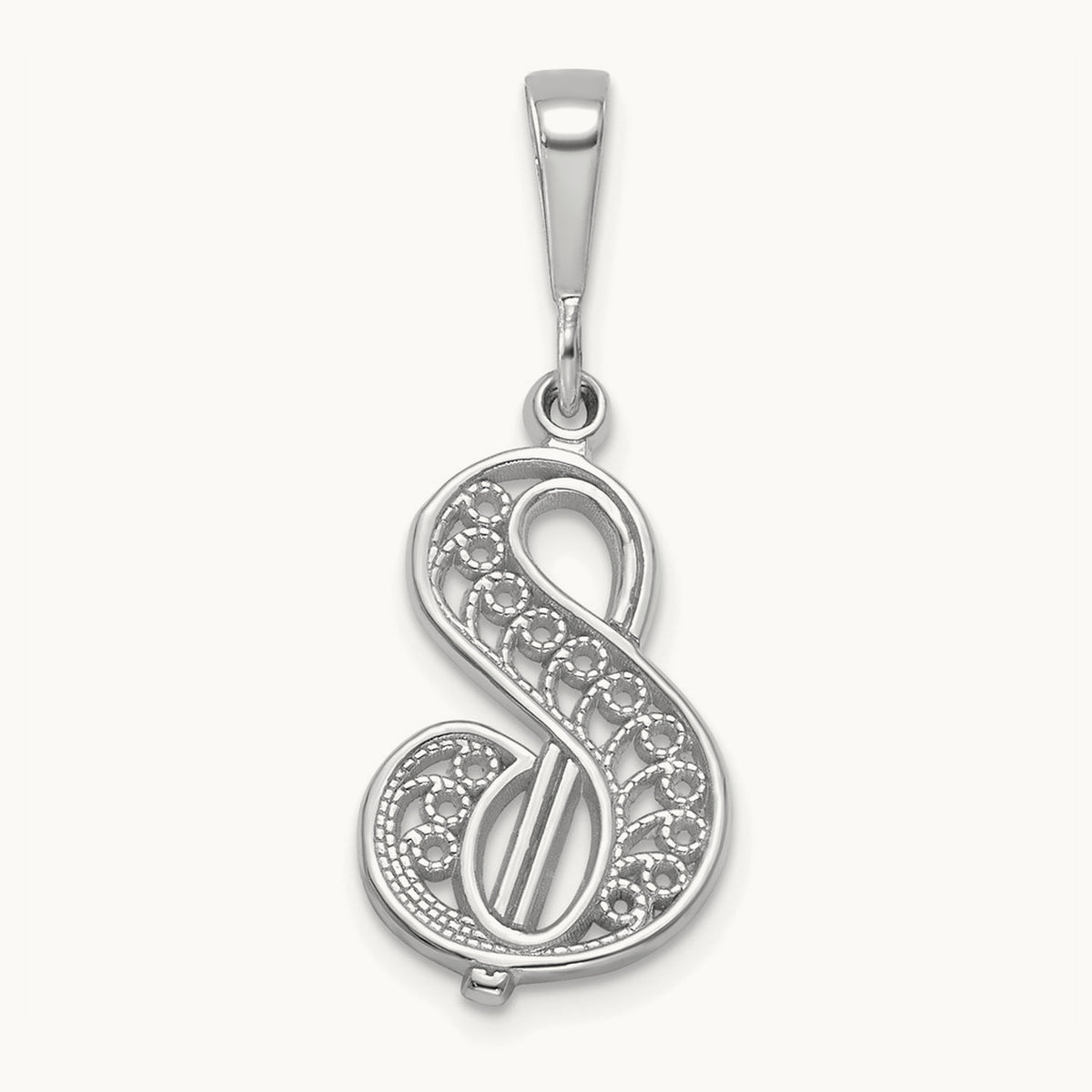 Solid Polished Script Filigree Initial Pendant — S