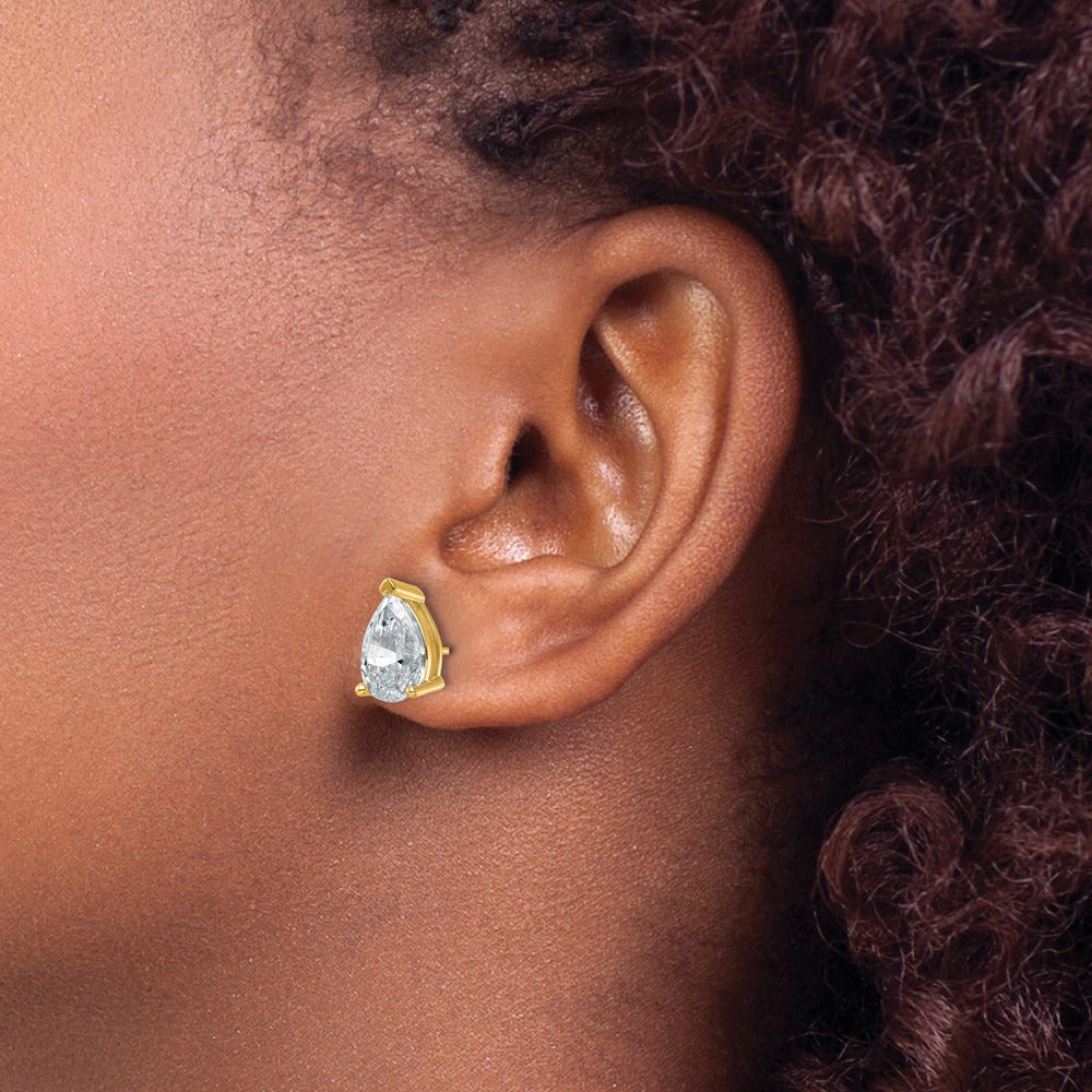 Pear 3 Prong Stud Earrings, 0.50-6.00 ct tw Lab-Grown Diamond — 5 ct, 14K Yellow Gold