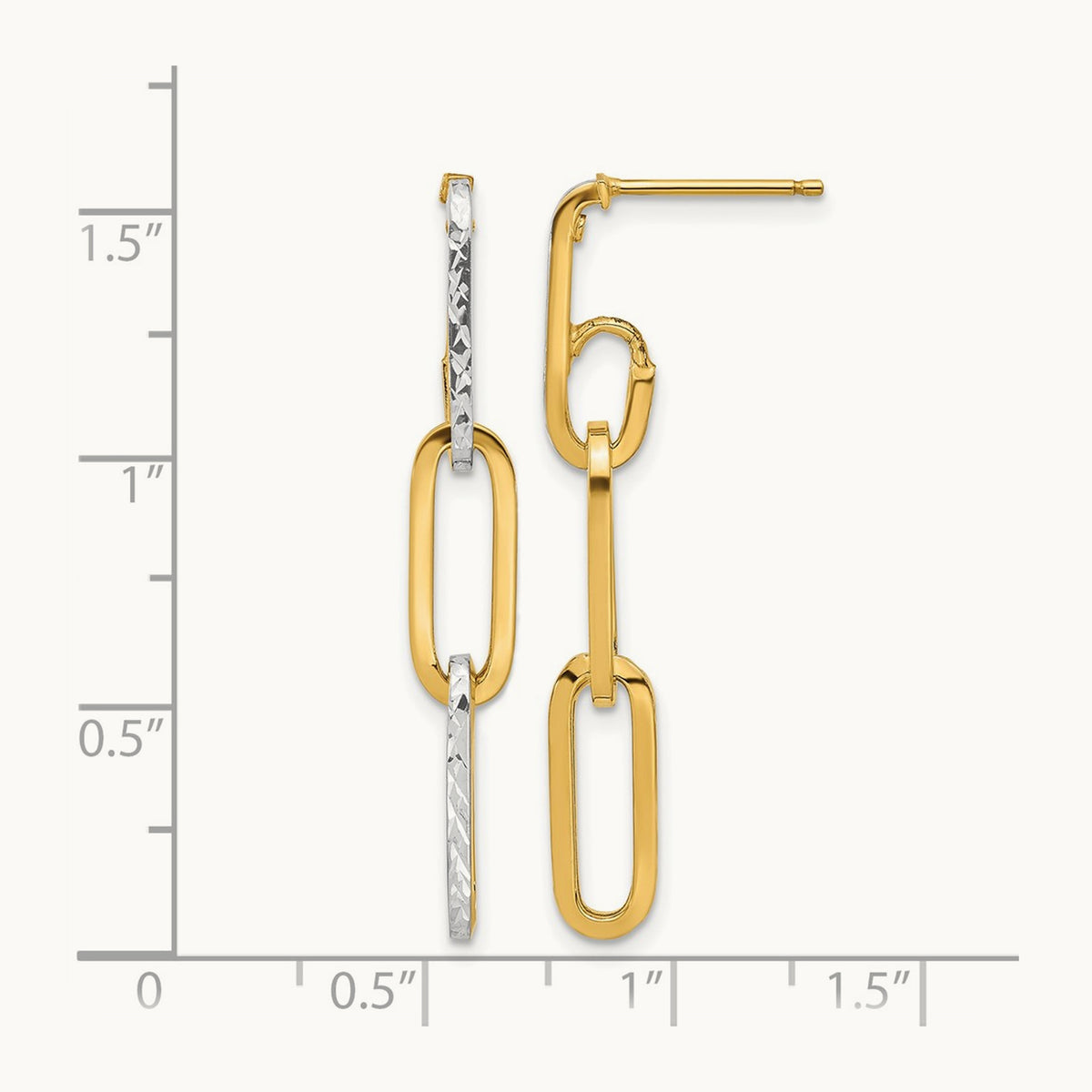 w/ White Rhod Polished/Dia-cut Link Dangle Earrings, 10K — Leslie's