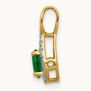 Created Emerald Pendant, 0.10 ct tw Lab-Grown Diamond — 14K Yellow Gold