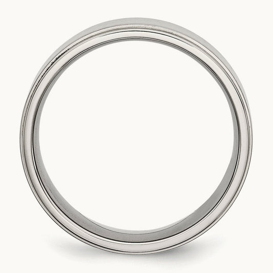 Polished w/Brushed Center Ridged Edge Band, 8mm, Stainless Steel