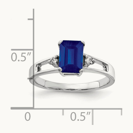 7x5mm Emerald Cut Sapphire AA Diamond ring, 14K White Gold