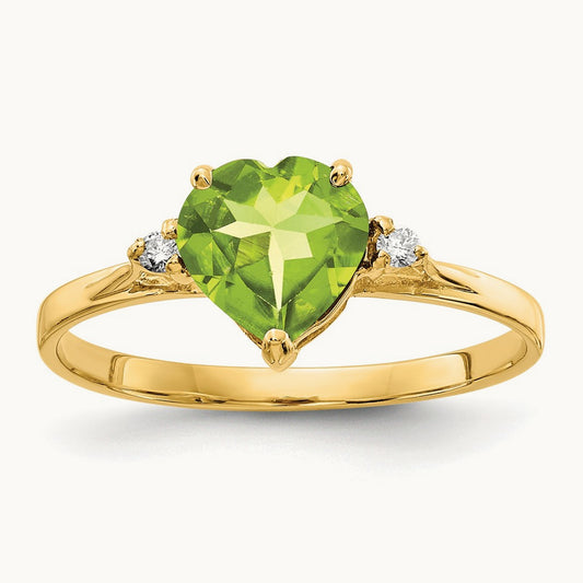 Heart Peridot AA Diamond ring, 7mm, 14K