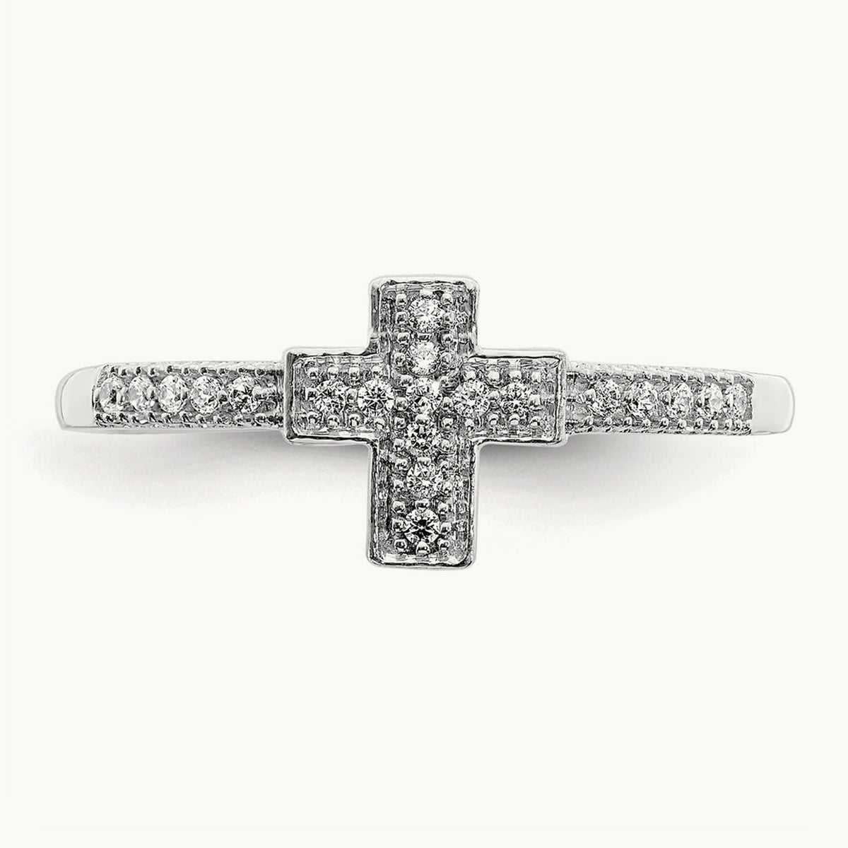 Polished Diamond Cross Ring, 14K White Gold
