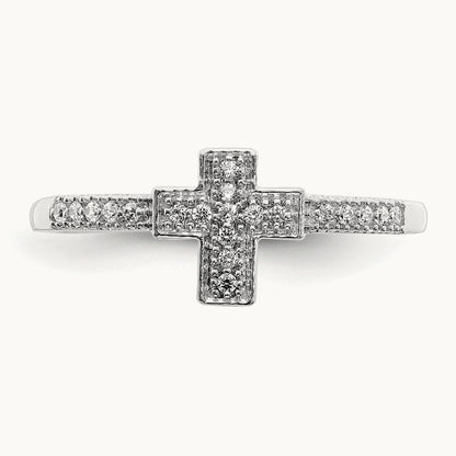 Polished Diamond Cross Ring, 14K White Gold