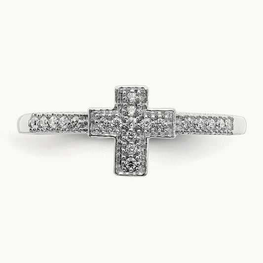 Polished Diamond Cross Ring, 14K White Gold
