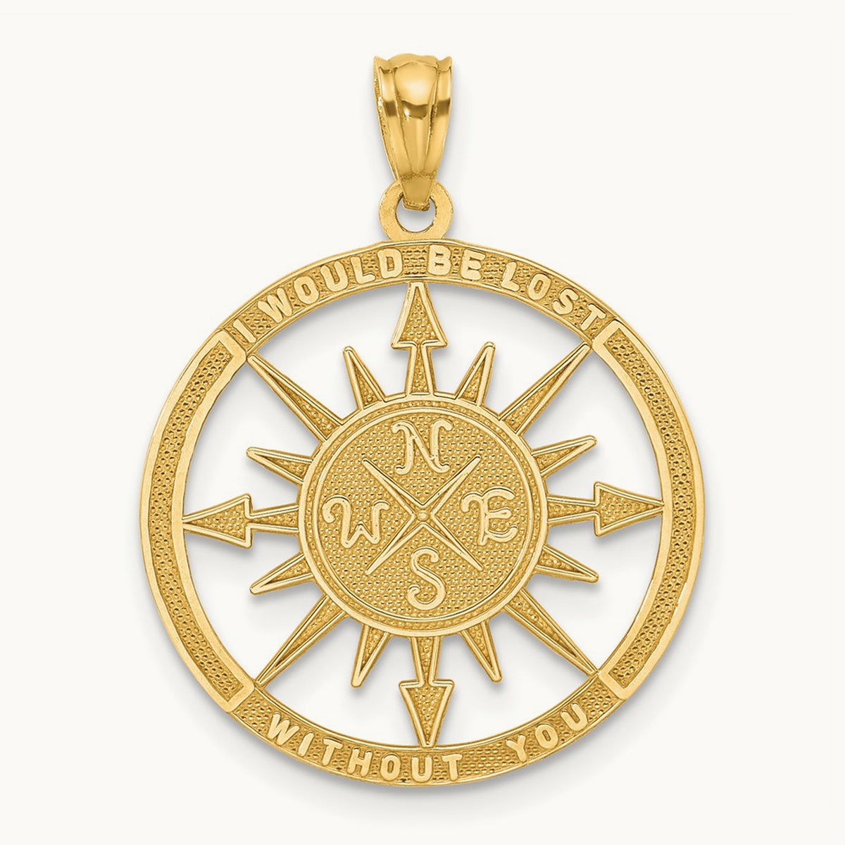 Satin / Polished Lost Without You Compass Pendant, 14K