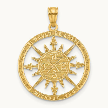 Satin / Polished Lost Without You Compass Pendant, 14K