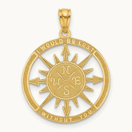 Satin / Polished Lost Without You Compass Pendant, 14K
