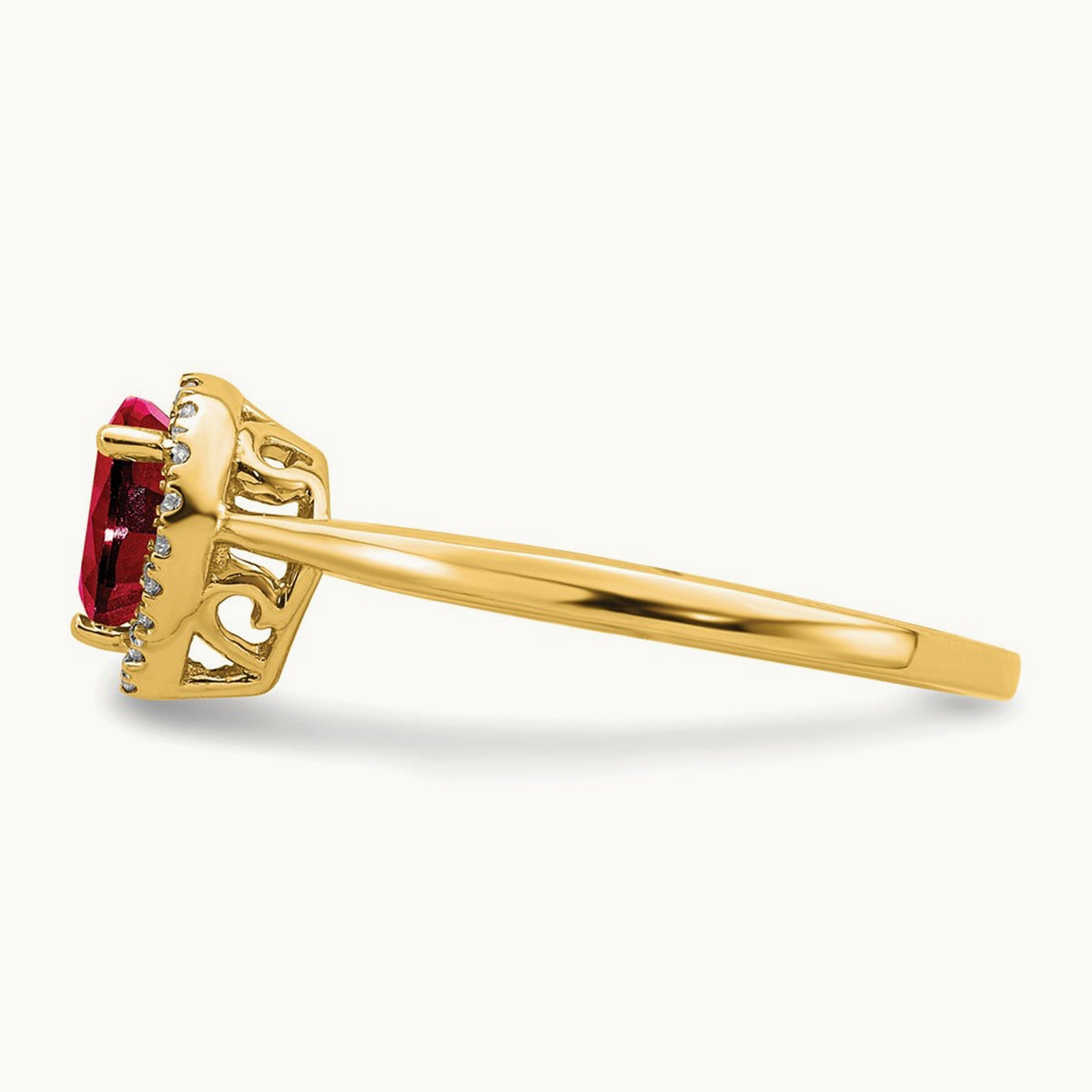 Pear Ruby and Diamond Halo Ring, 14K