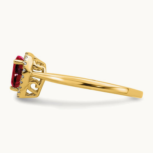 Pear Ruby and Diamond Halo Ring, 14K