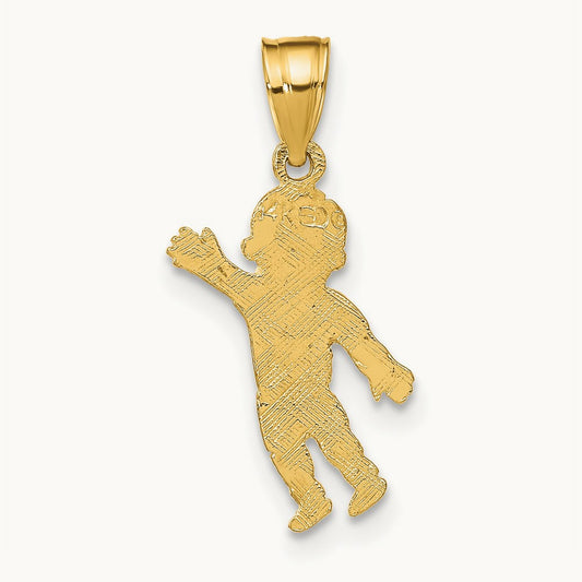 Boy Waving with Heart on Pocket Charm, 14K