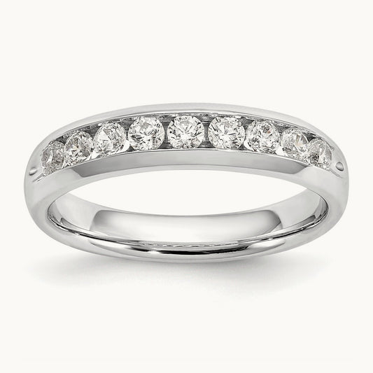 9-Stone Diamond Channel Band, 14K White Gold