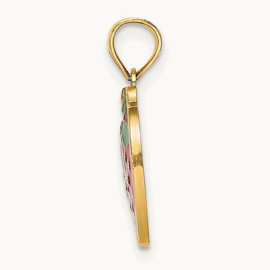 W/ Enamel Strawberry With Leaf Charm, 14K