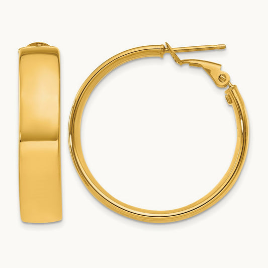 Large Omega Back Hoop Earrings, 6.75mm, 14K