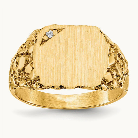 11.5x10. AA Diamond Closed Back Signet Ring, 0mm, 14K