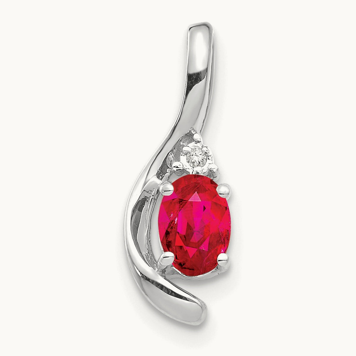 Ruby and Diamond Pendant — 14K White Gold, 17mm