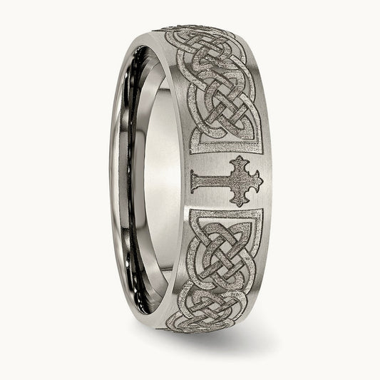 Brushed Celtic Cross Laser Design Band — photo set