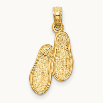 3D w/Rhodium Solid Polished Sandals Pendant, 14K