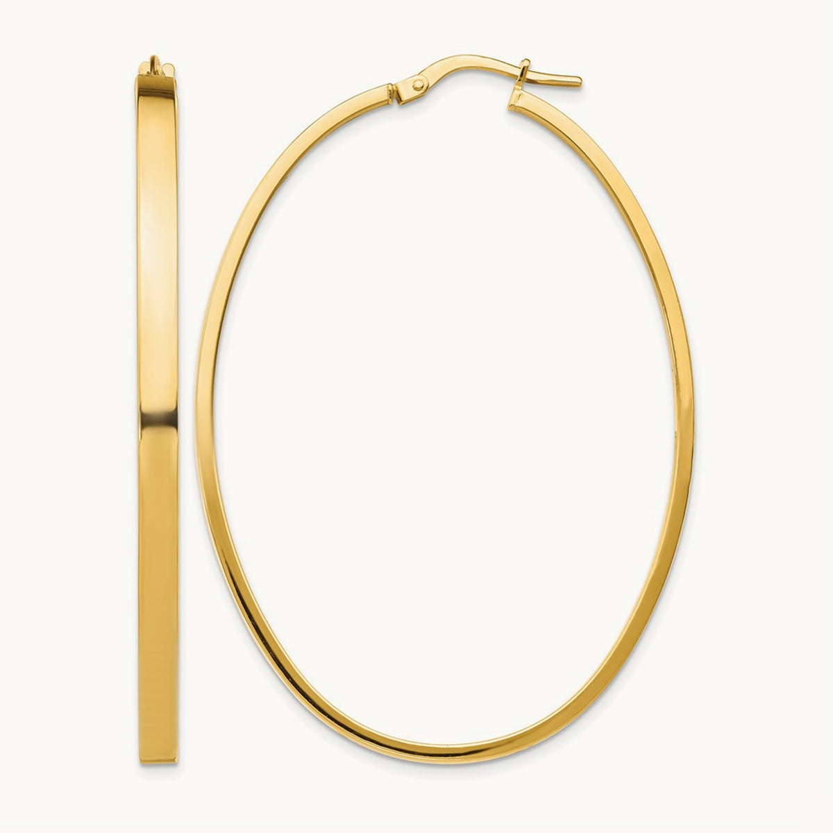 Polished Large Oval Hoop Earrings, 3mm, 14K Yellow Gold