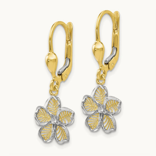 Rhod-plated Polished D/C Filigree Flower Leverback Earrings, 10K — Leslie's
