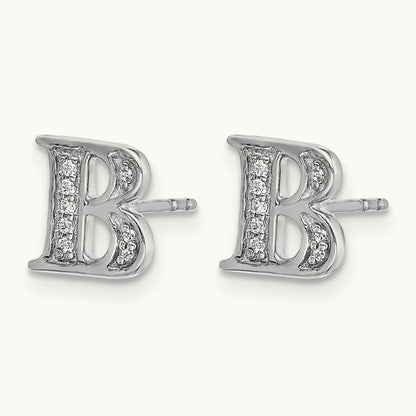 Diamond Initial B Earrings, 14K White Gold