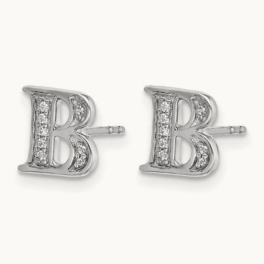 Diamond Initial B Earrings, 14K White Gold